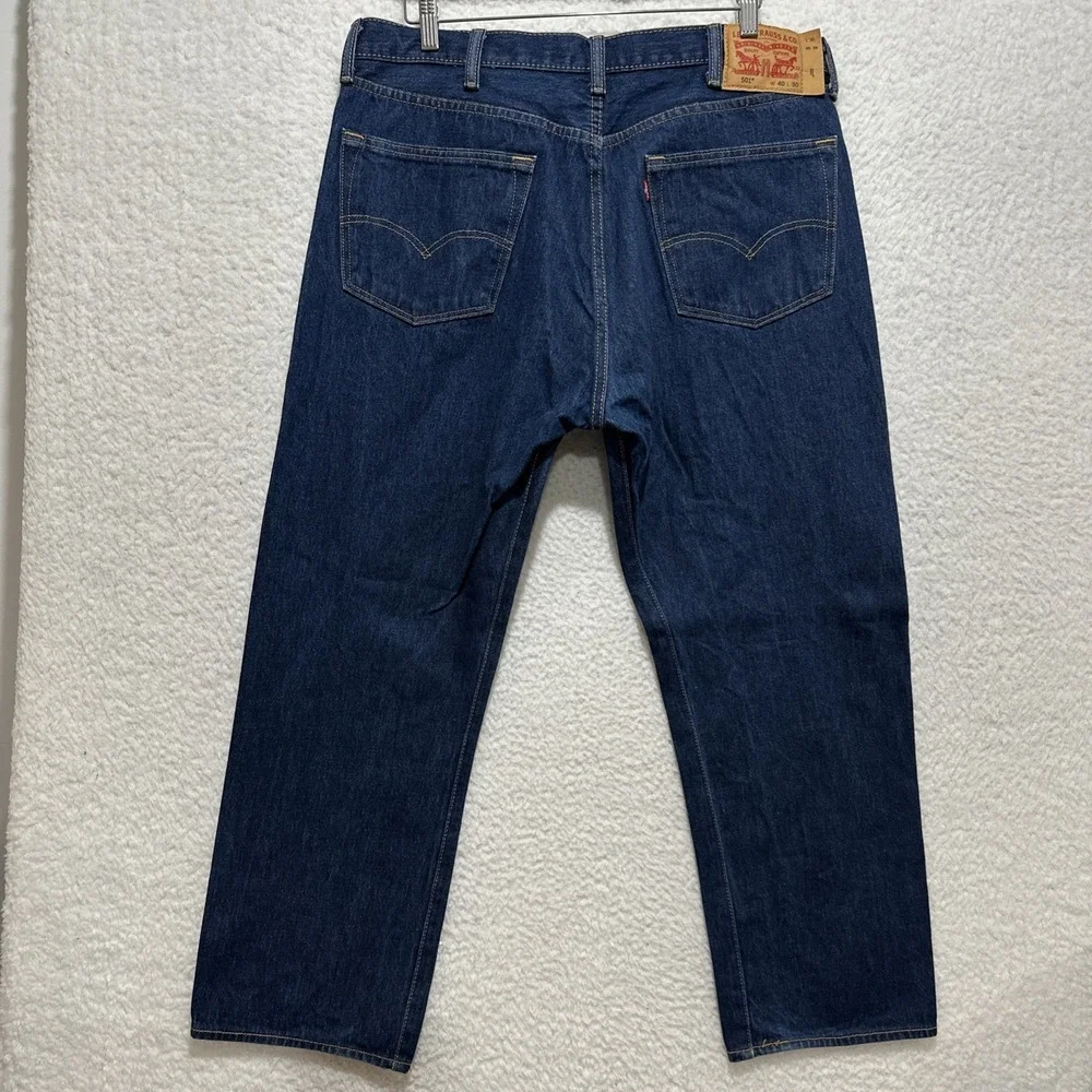 Levis 501 Mens Button Fly‎ Straight Leg Blue Dark Wash Denim Jeans Size 40